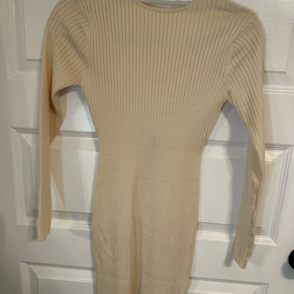 Cream Ribbed Knit Dress - Picture 2 of 4